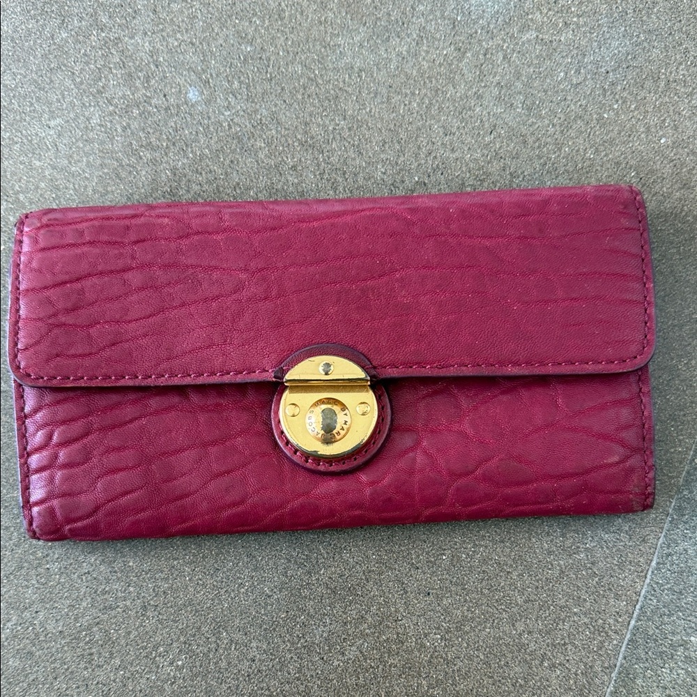 Marc by Marc Jacobs Wine Leather Wallet with Gold-Tone Lock